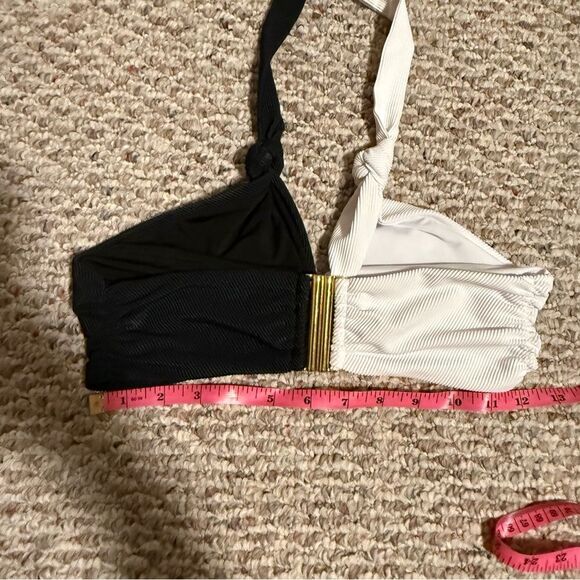 Beach Riot Jessica Bikini Top Black and White Halter Cross- Size Small - Picture 6 of 9